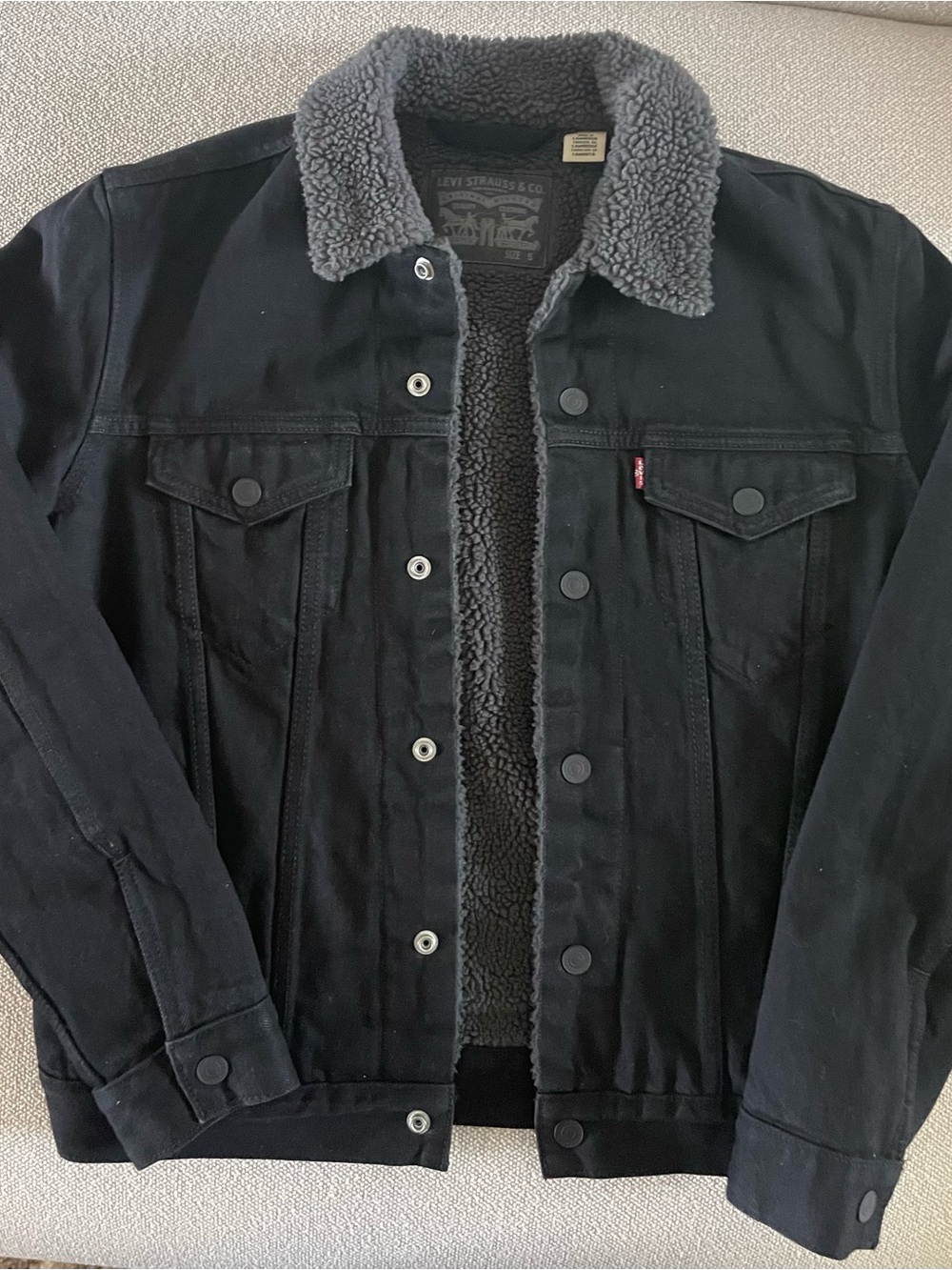 Levi's Black Jacket with Gray Sherpa Collar